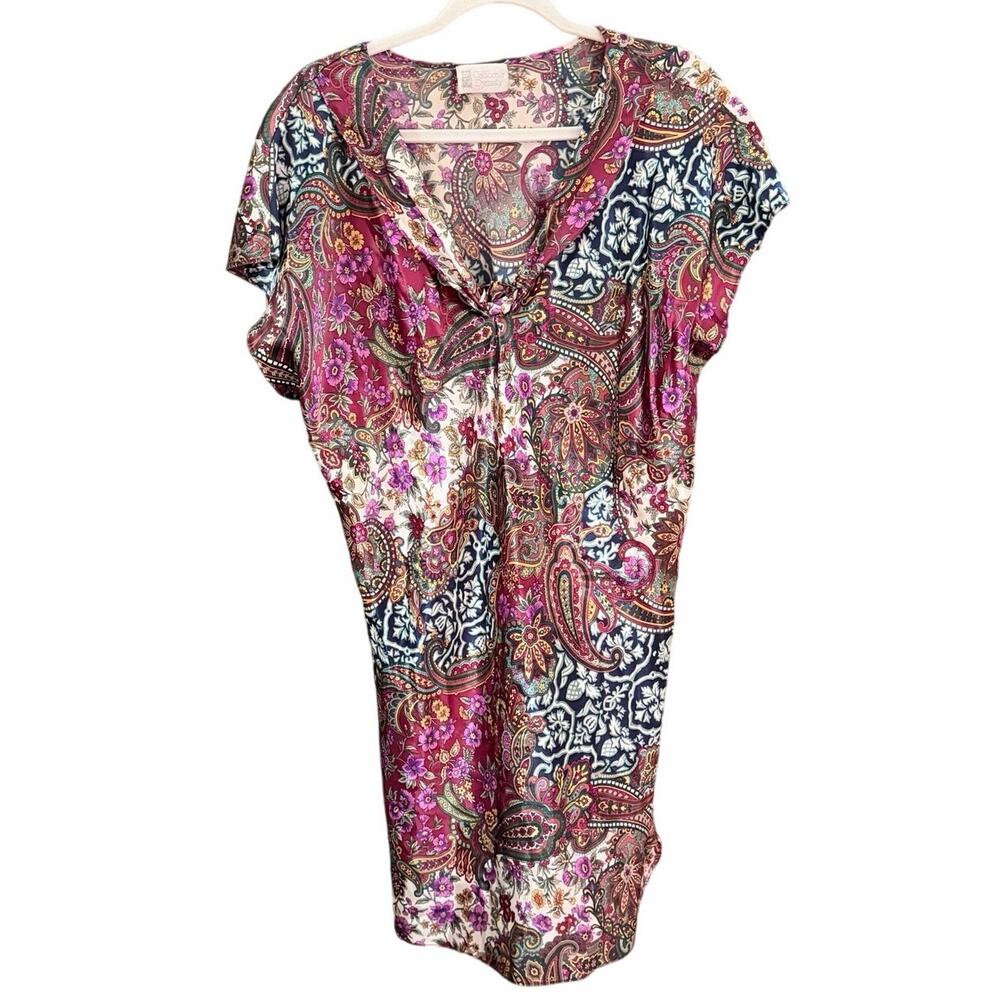 VINTAGE California Dynasty Paisley Floral Boho Nightgown Mini Dress Size 1X 90s